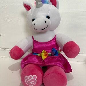 Build a Bear Color Craze Unicorn White Rainbow Plush Stuffed Animal w/pink dress